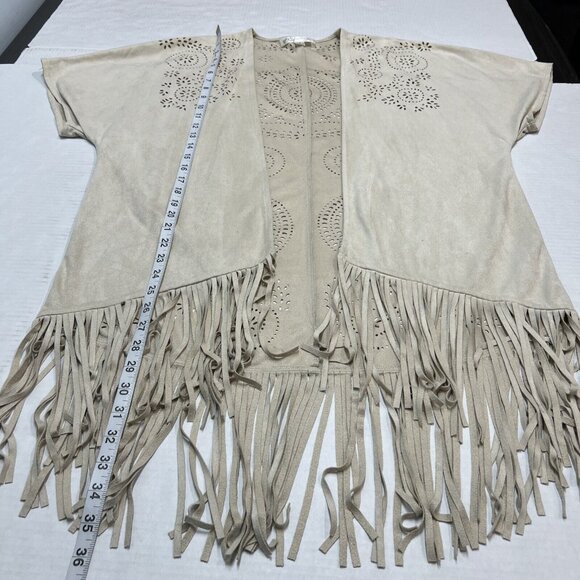 Honey Belle Kimono Womens S Tan Faux Suede Laser Cut Open Front Wester‎ Festival - Picture 6 of 9